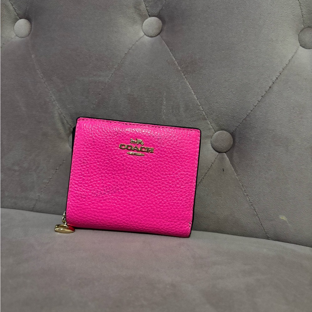 Coach neon pink bifold small wallet coach leather